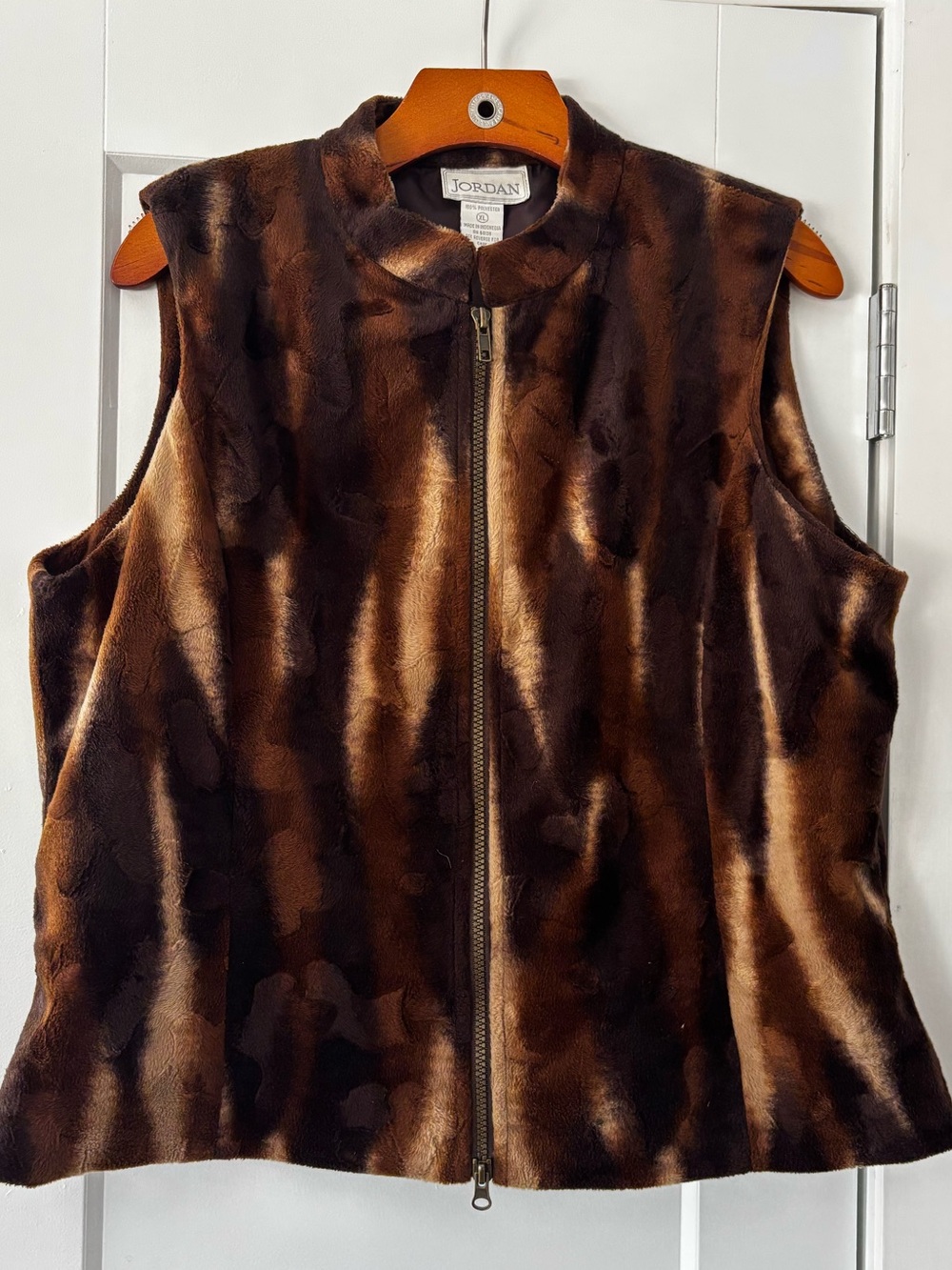 Vintage Jordan Faux Brown and Tan Fur Zippered Vest XL